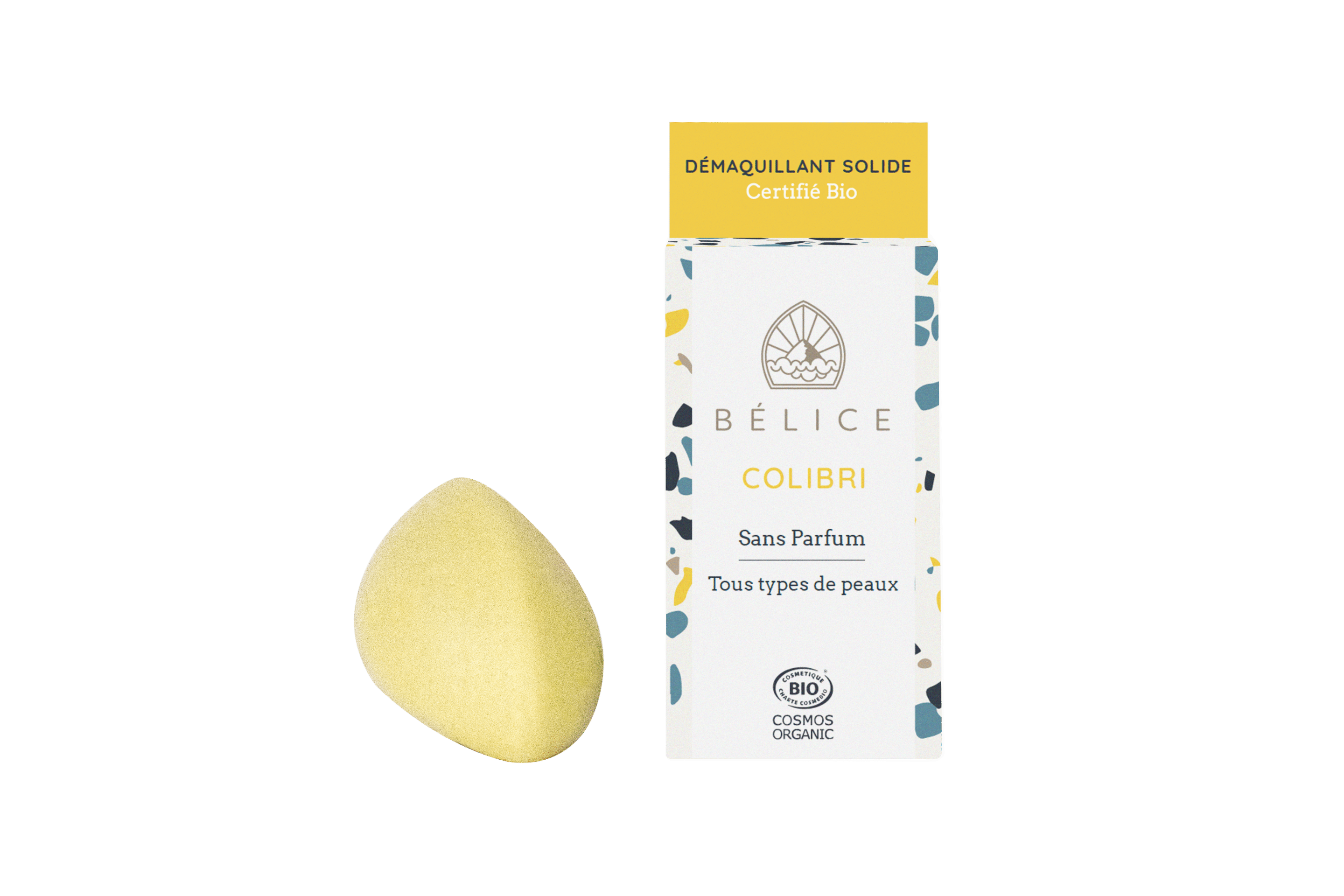 Demaquillant-Colibri-pack-et-produit Bélice - shampoing solide certifié BIO Matin d'été